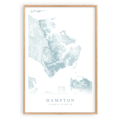 hampton virginia map print in wood frame
