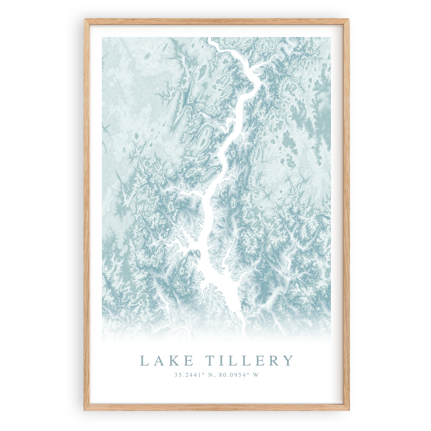 lake tillery north carolina map print in wood frame