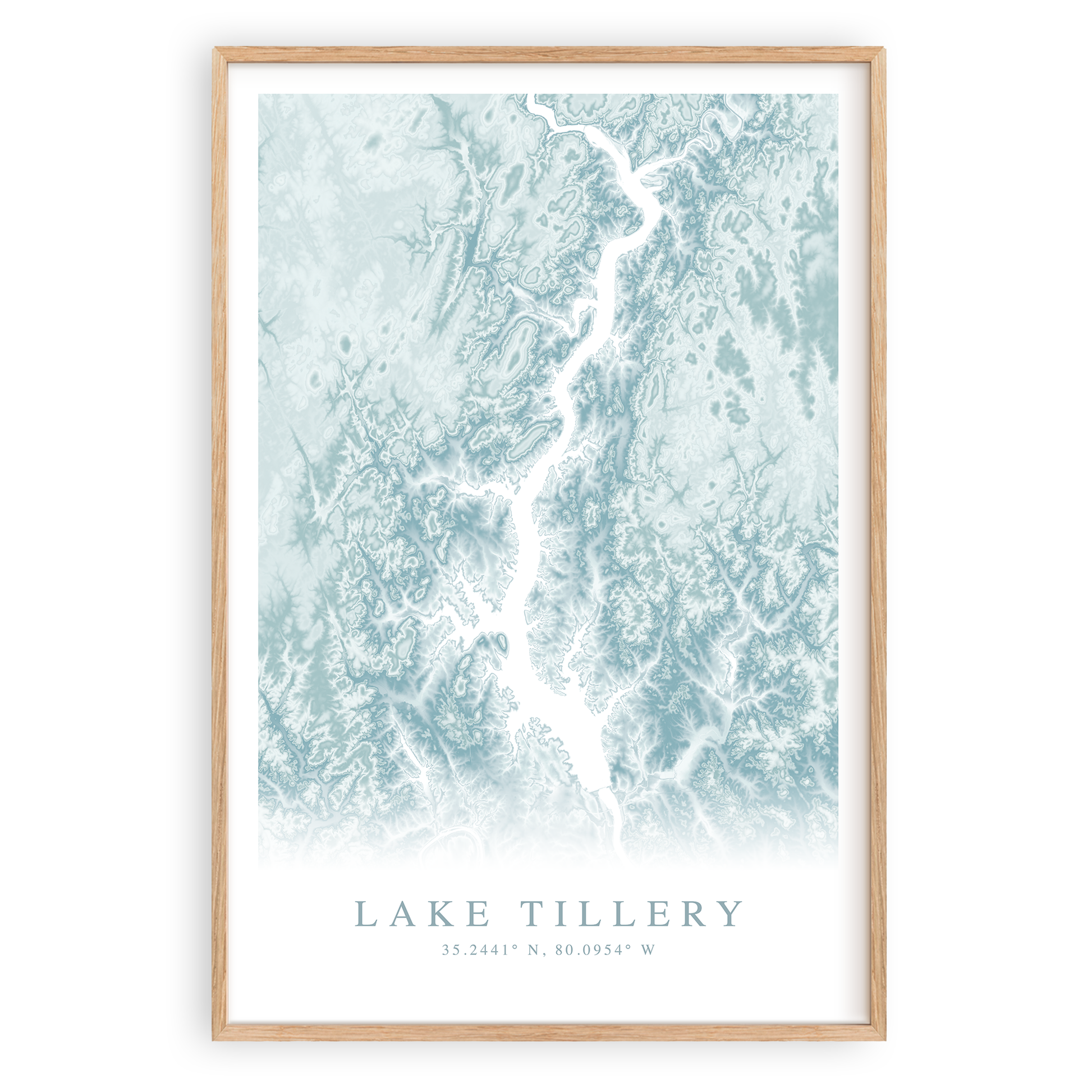 lake tillery north carolina map print in wood frame