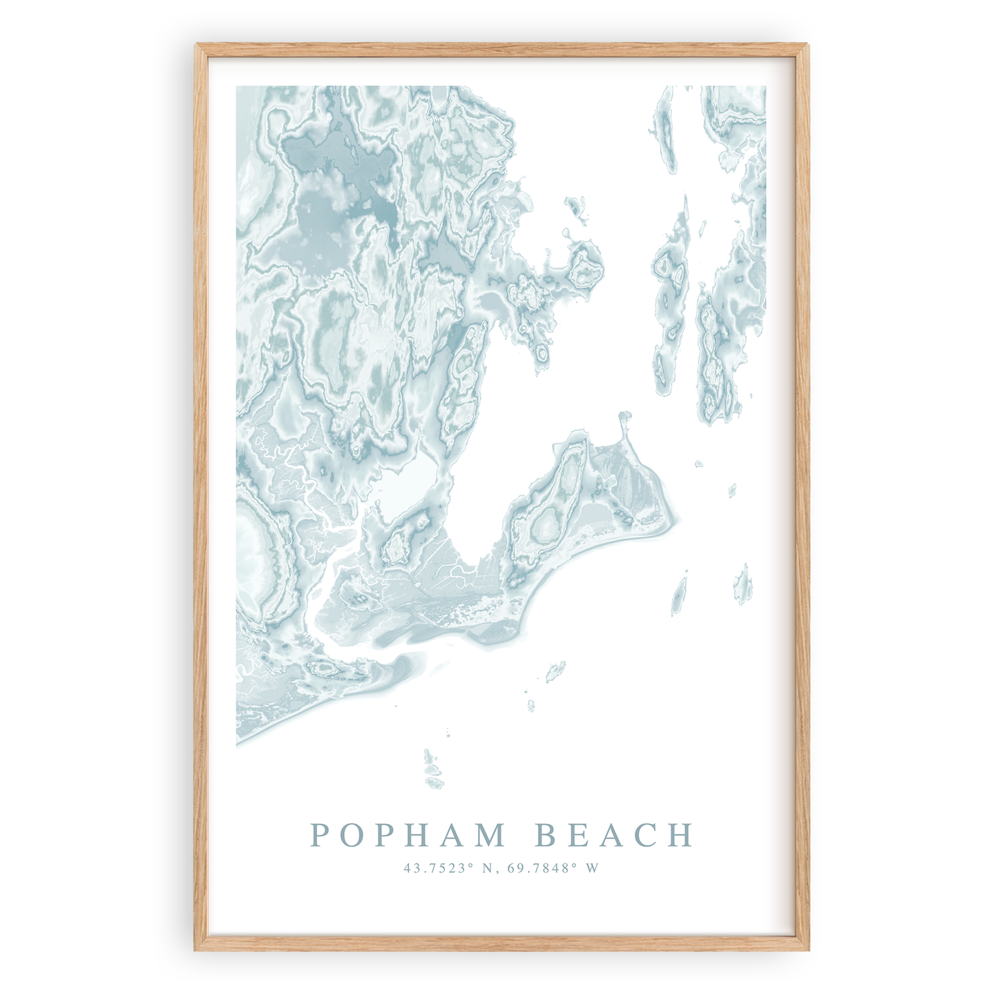 popham beach maine map print in wood frame