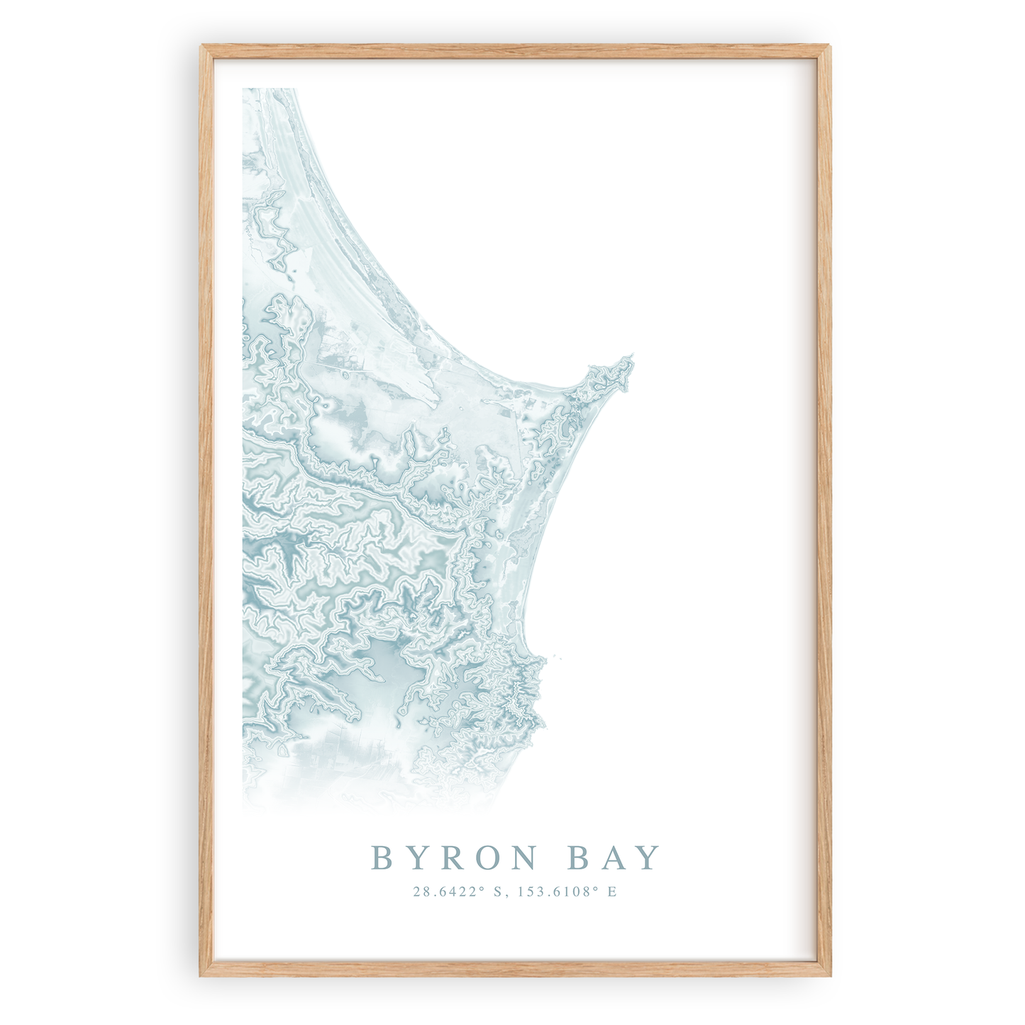 byron bay australia map print in wood frame