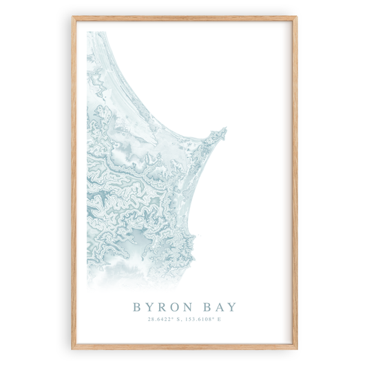 byron bay australia map print in wood frame