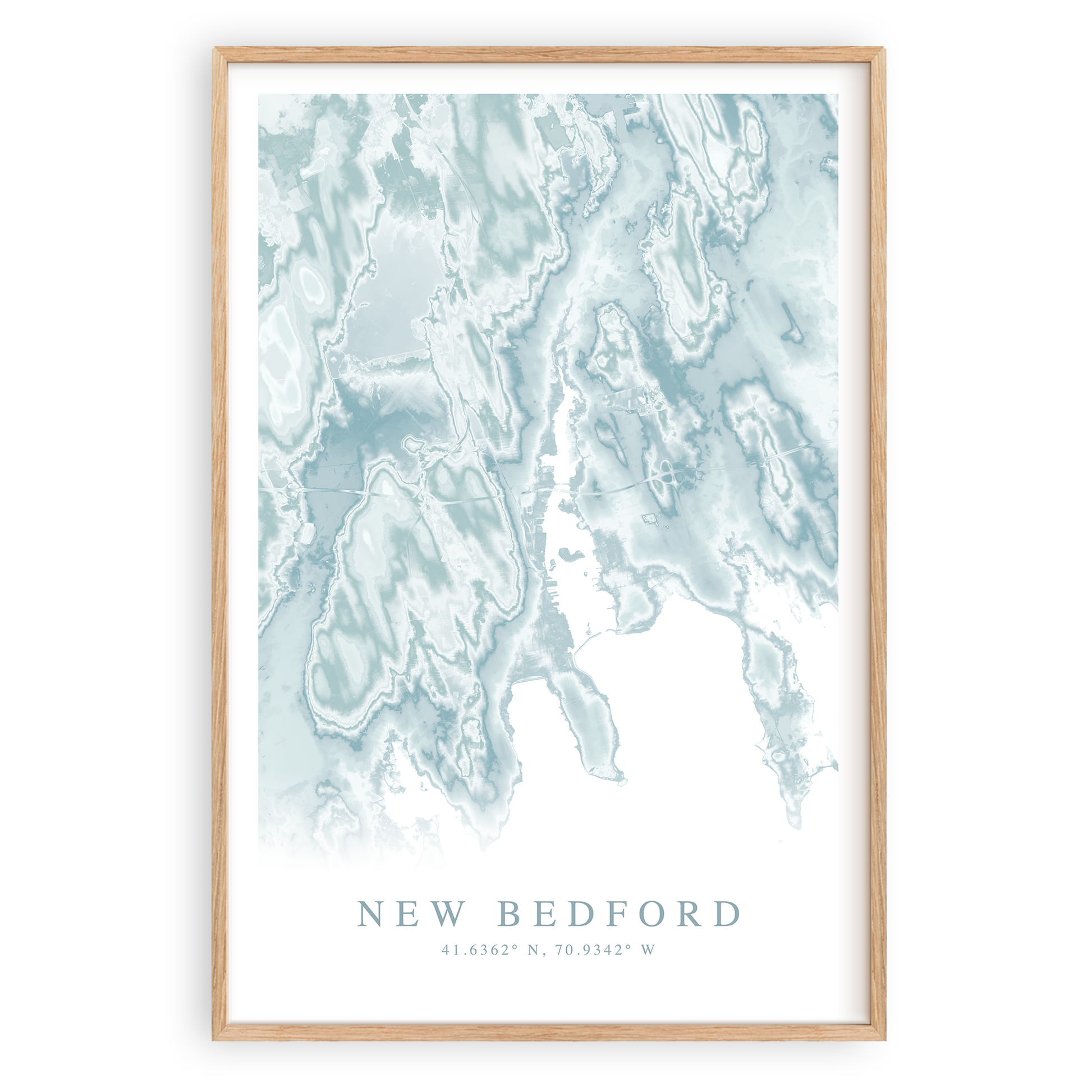 new bedford map poster in wood frame