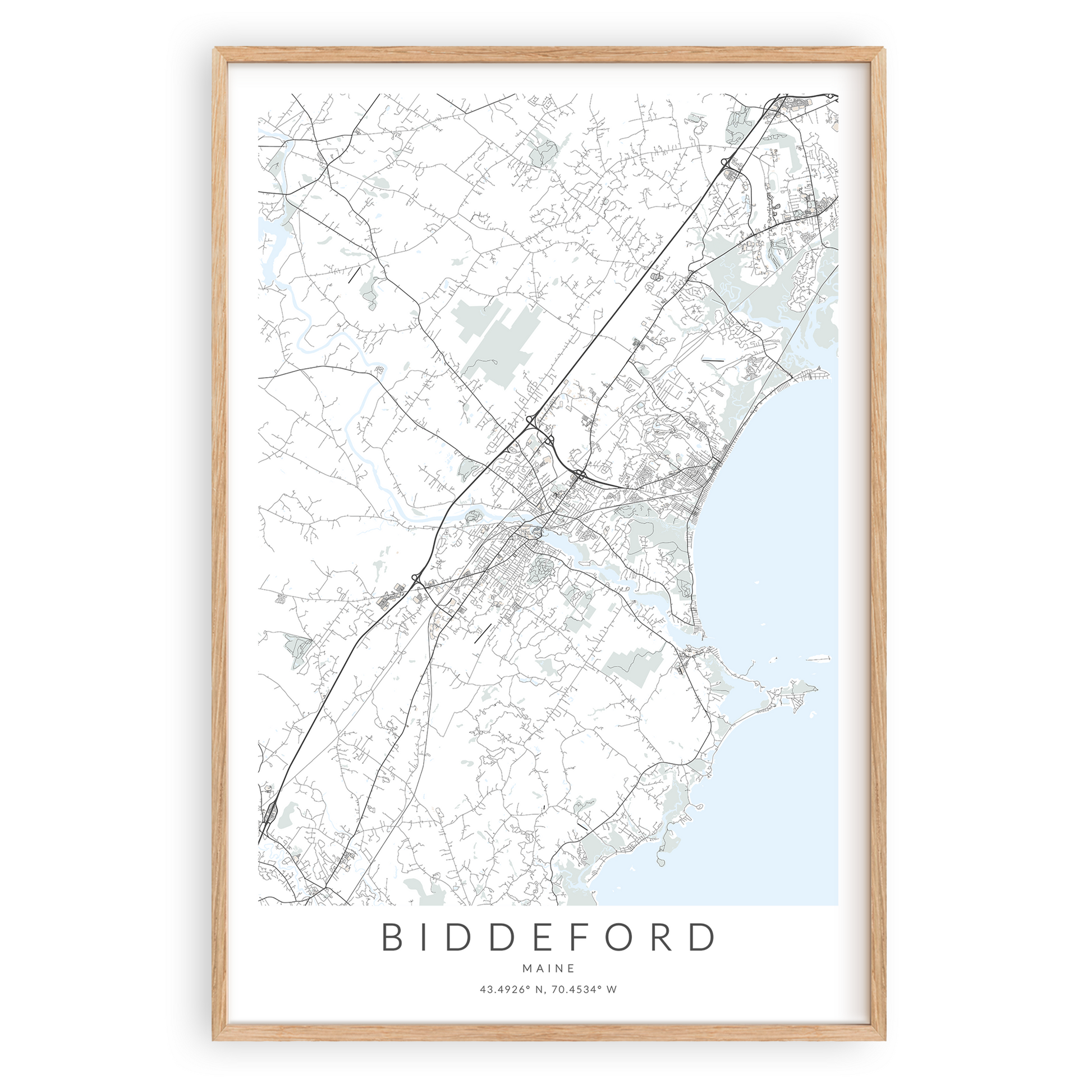 biddeford maine map print in wood frame