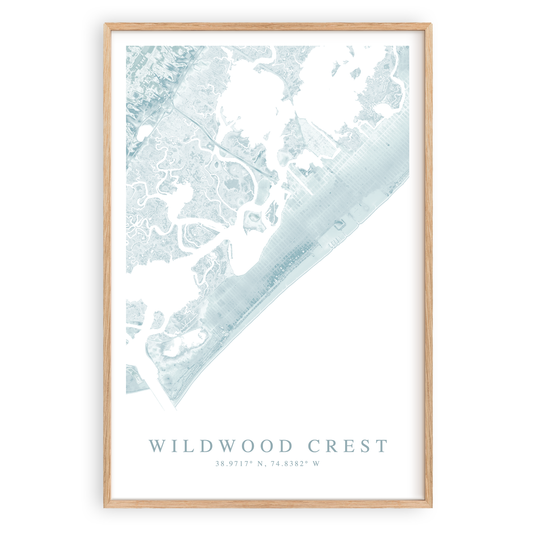 wildwood crest new jersey map print in wood frame