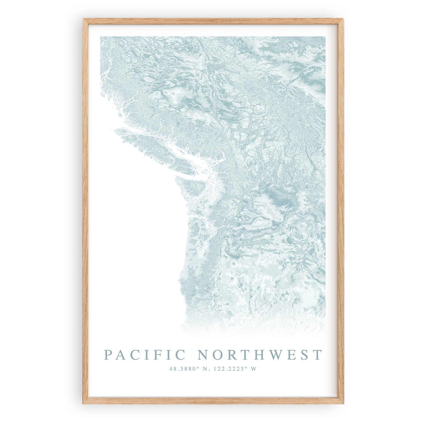 paific northwest map print in wood frame