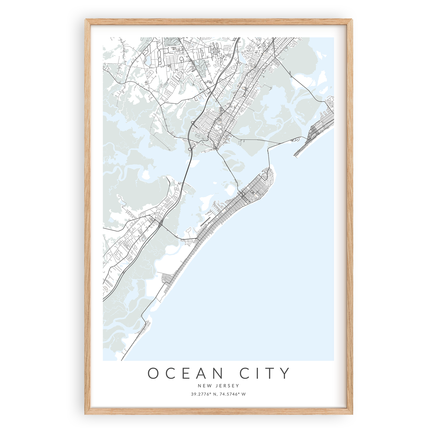 ocean city new jersey map print in wood frame