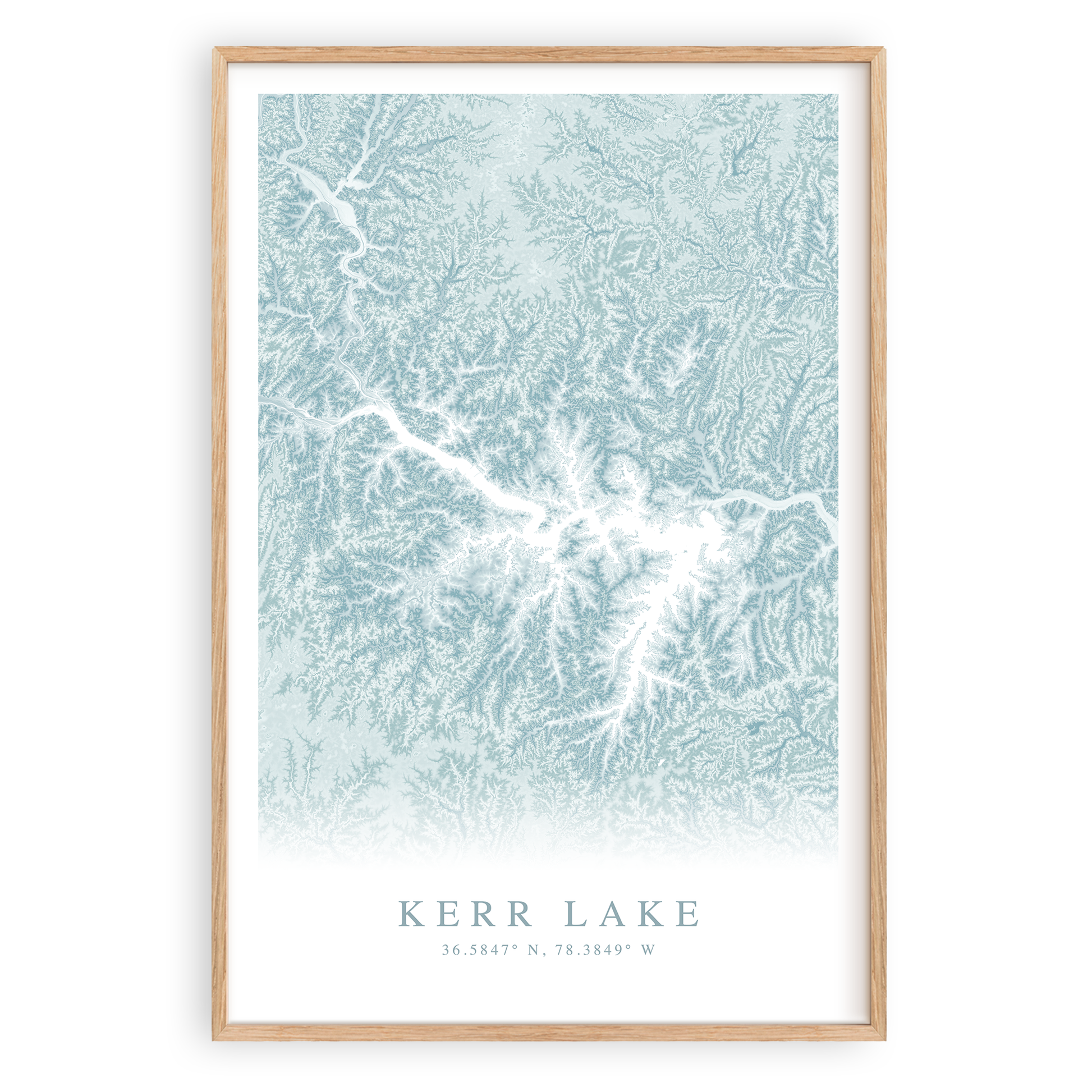 kerr lake map print in wood frame