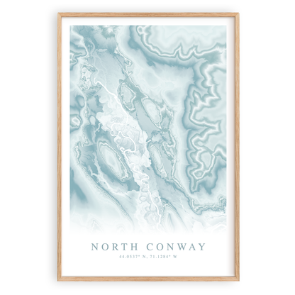 north conway new hampshire map print in wood frame