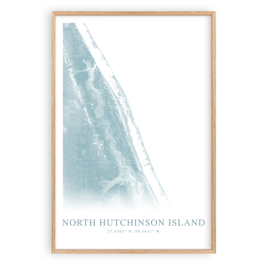 north hutchinson island florida map print in wood frame