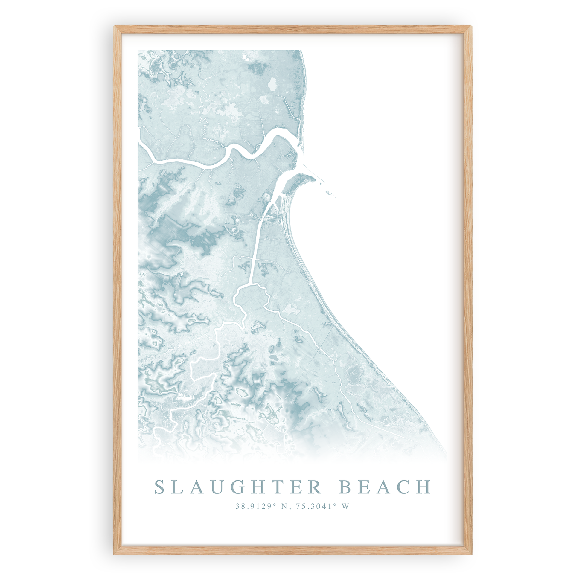 slaughter beach delaware map print in wood frame