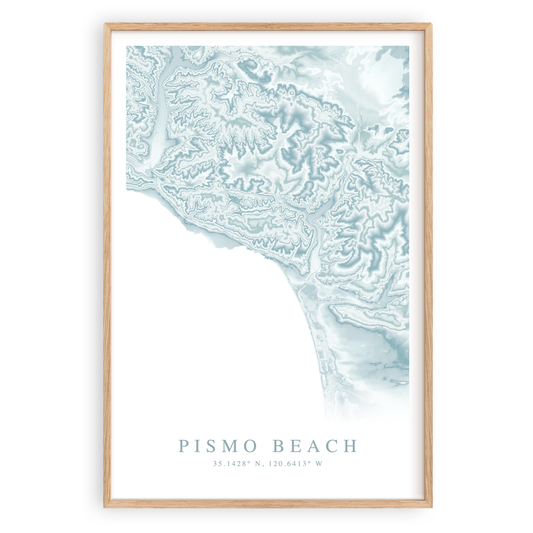 pismo beach california map print in wood frame