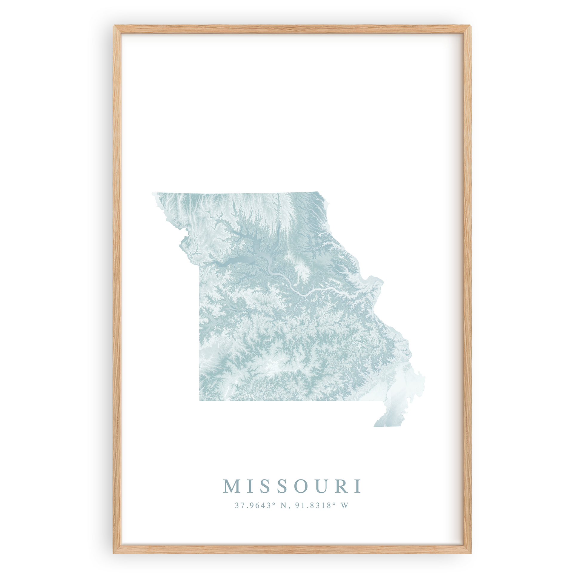 missouri map print in wood frame