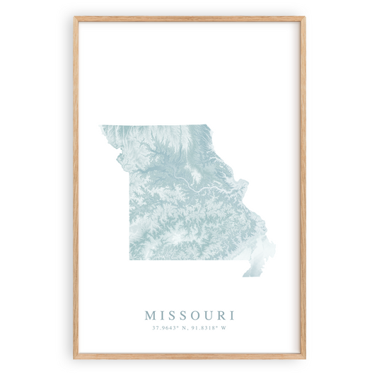 missouri map print in wood frame