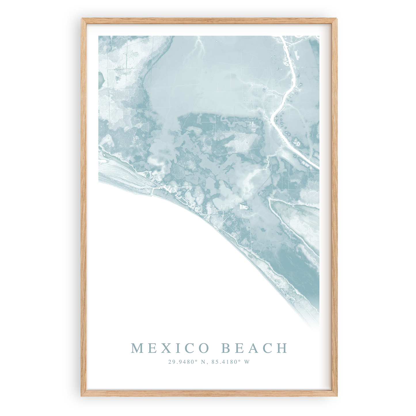 mexico beach florida map print in wood frame