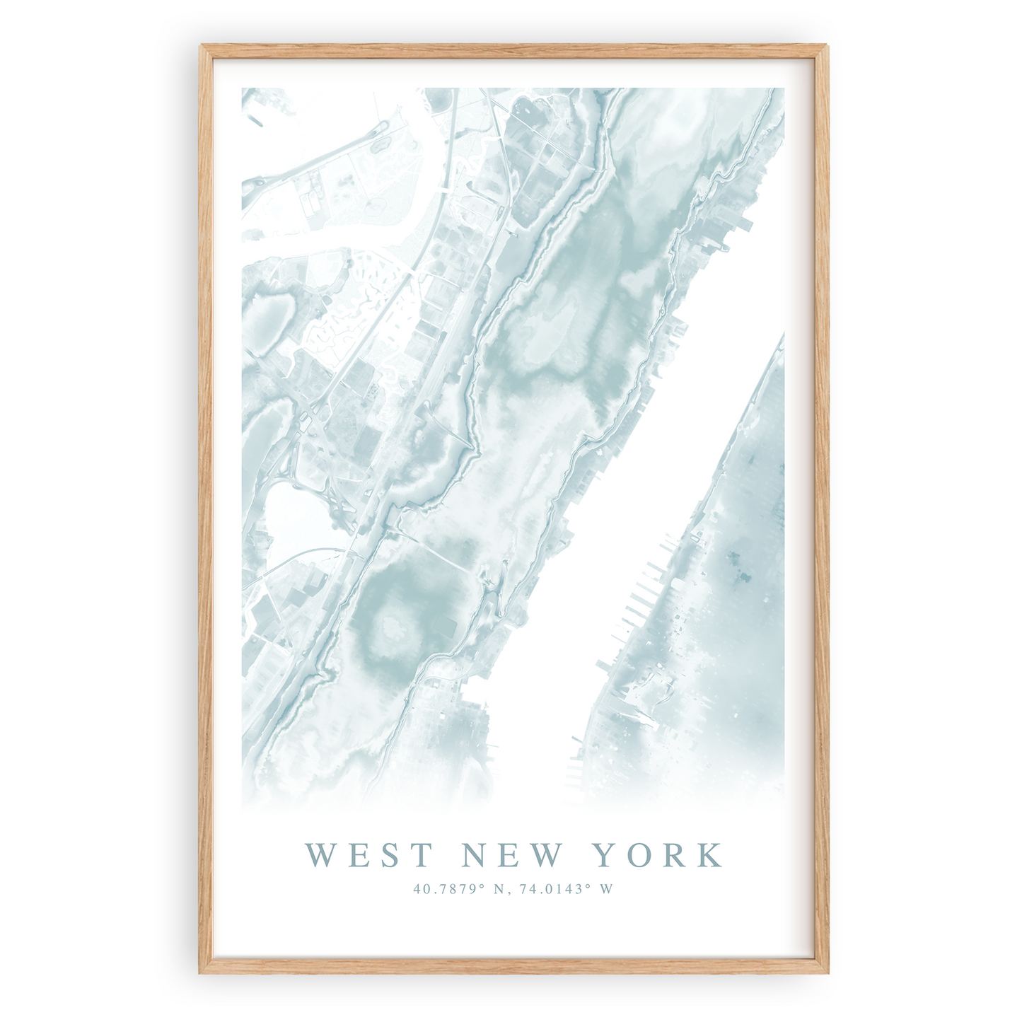 west new york map print in wood frame