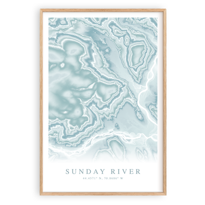sunday river maine map print in wood frame