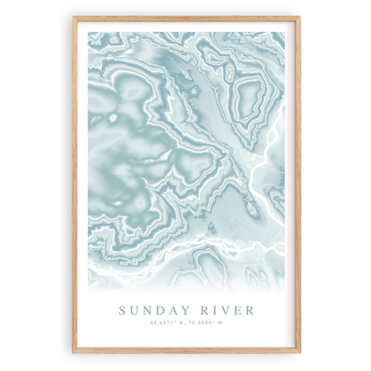 sunday river maine map print in wood frame