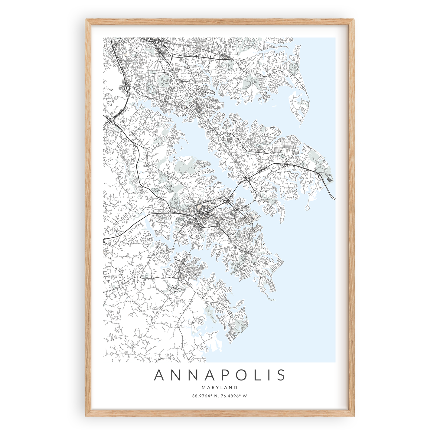 annapolis maryland map print in wood frame