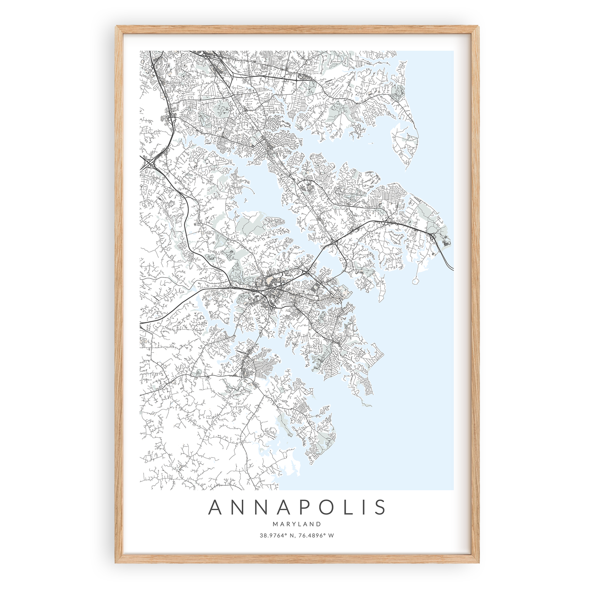annapolis maryland map print in wood frame