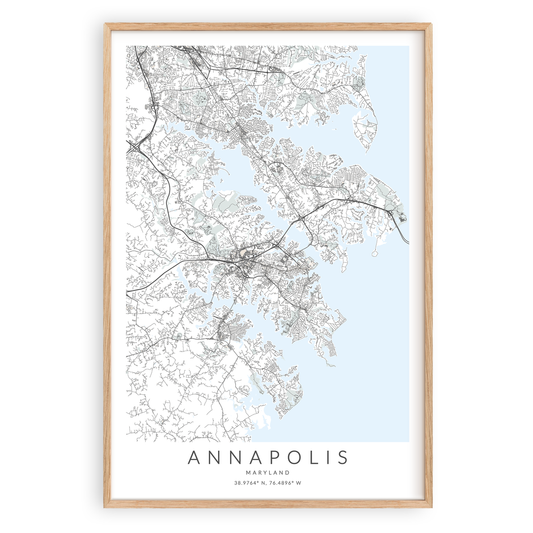annapolis maryland map print in wood frame