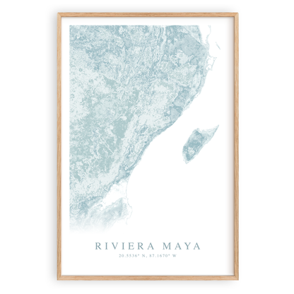 riviera maya mexico map print in wood frame