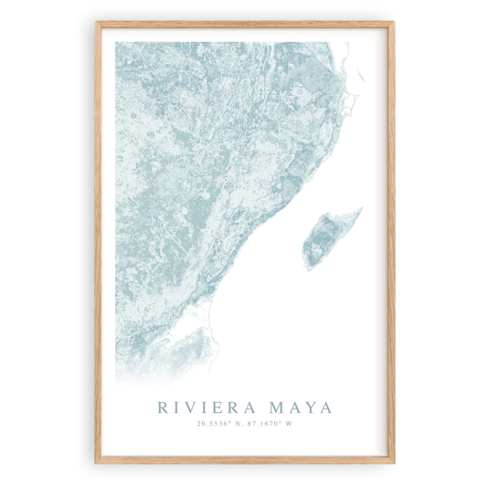 riviera maya mexico map print in wood frame