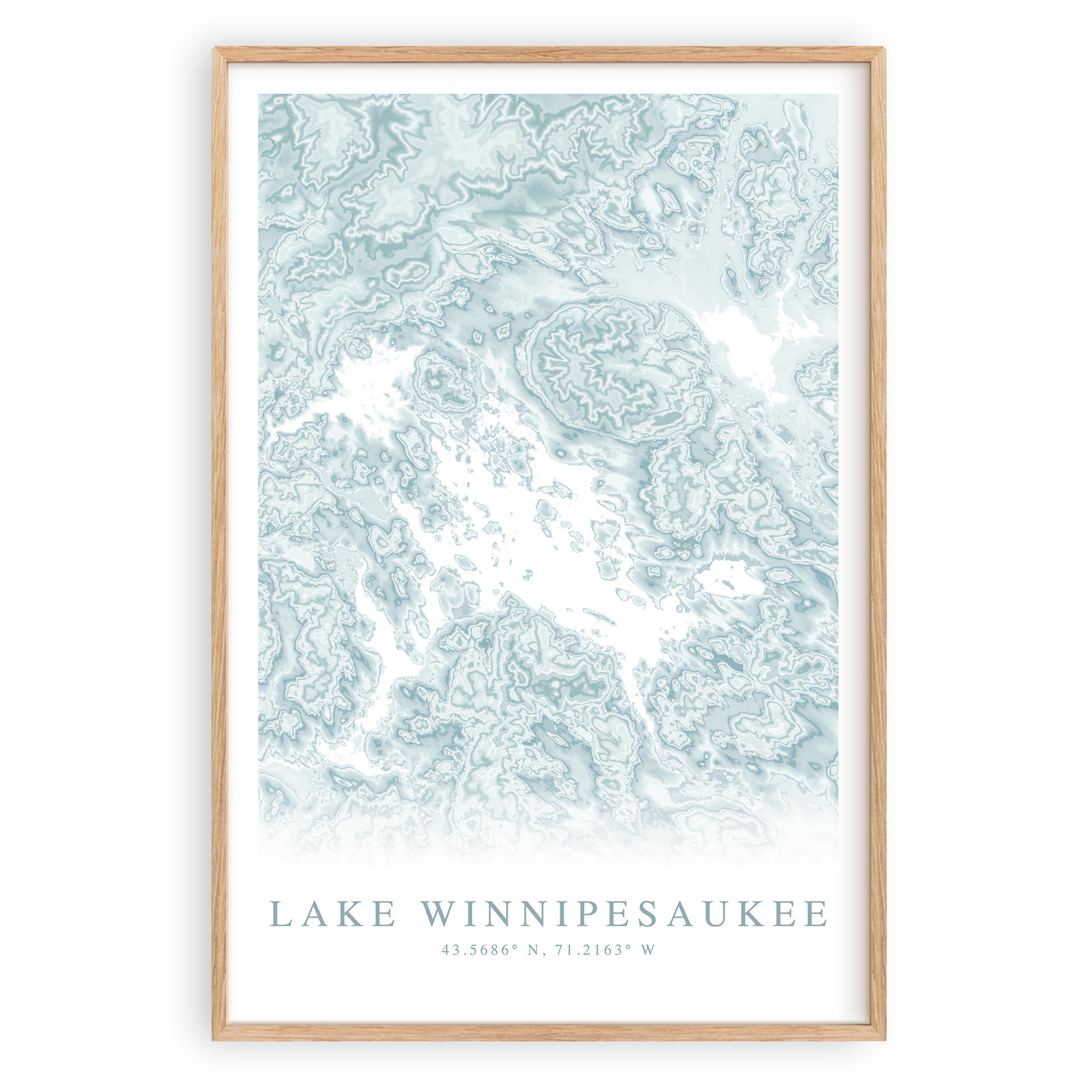 lake winnipesaukee map print in wood frame