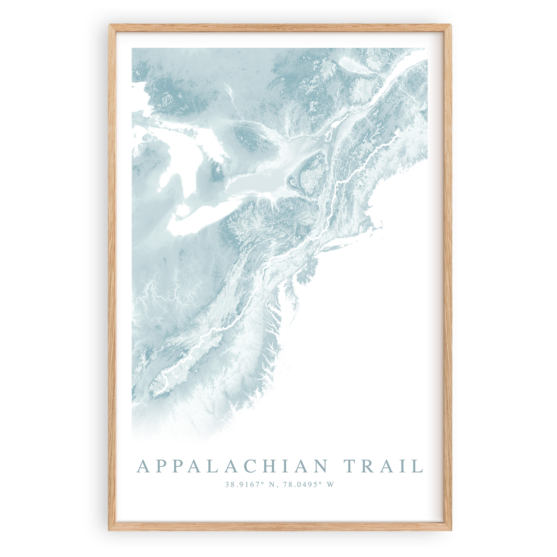 appalachian trail map in wood frame
