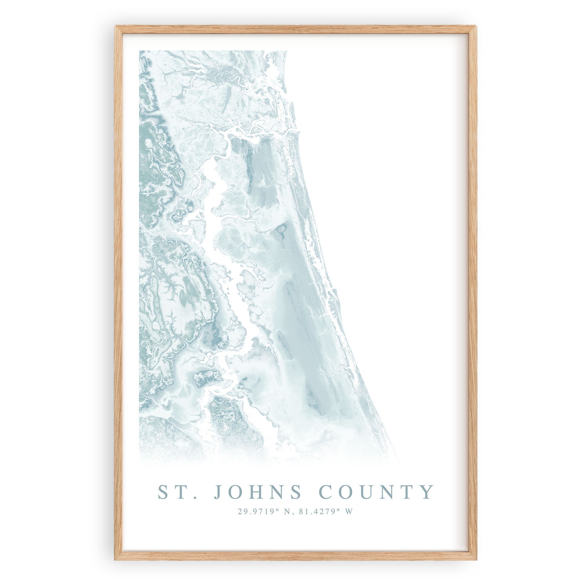 st johns county florida map print in wood frame