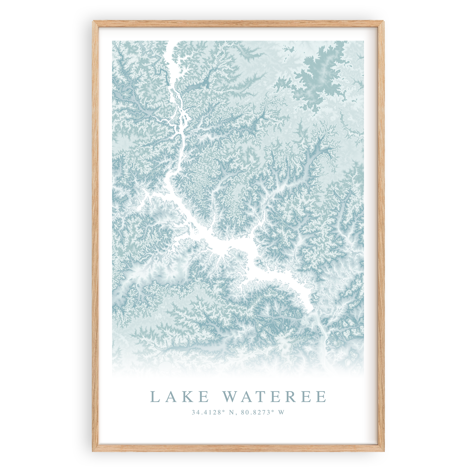 lake wateree south carolina map print in wood frame