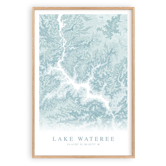 lake wateree south carolina map print in wood frame