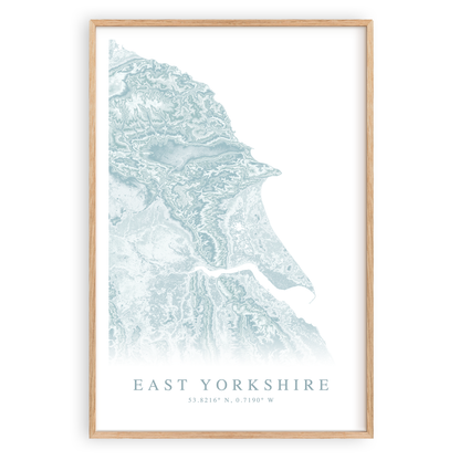 east yorkshire england map print in wood frame