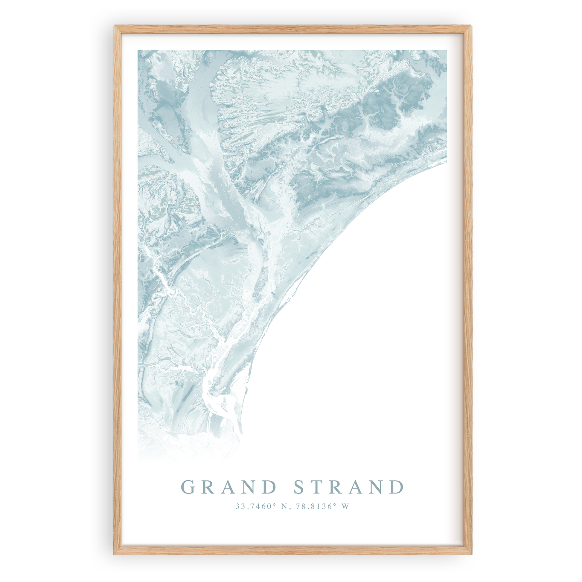 grand strand south carolina map print in wood frame