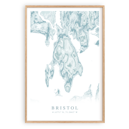 bristol rhode island map print in wood frame