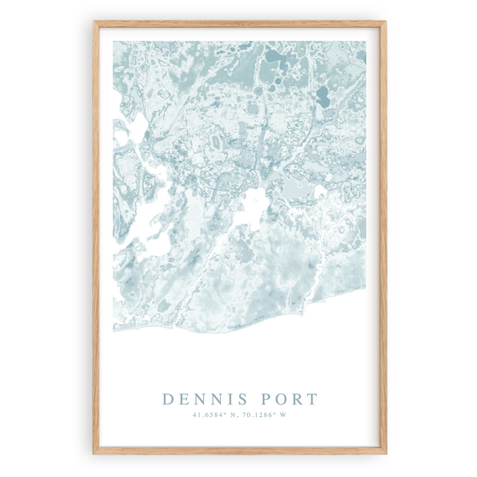 dennis port massachusetts map print in wood frame