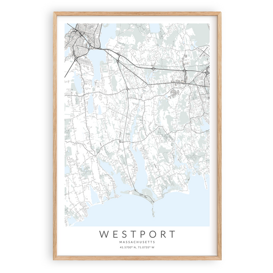 westport massachusetts buzzards bay map print in wood frame