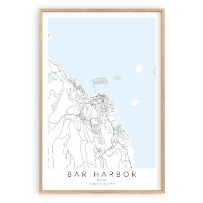 bar harbor maine map print in wood frame