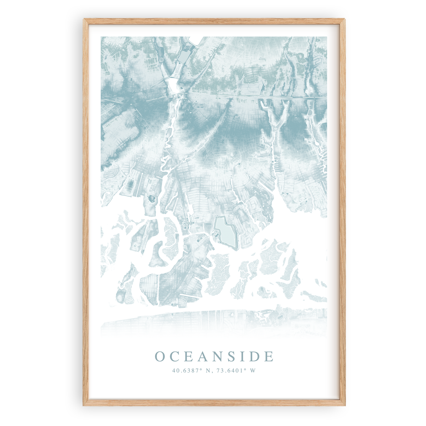 oceanside new york map print in wood frame