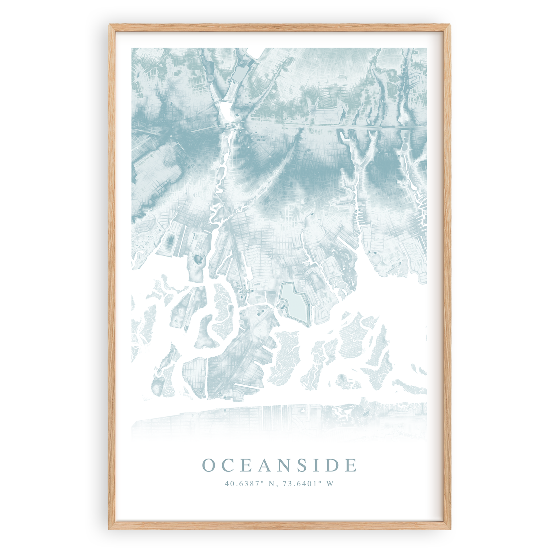 oceanside new york map print in wood frame