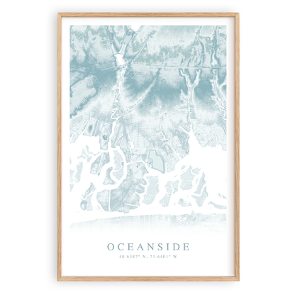 oceanside new york map print in wood frame
