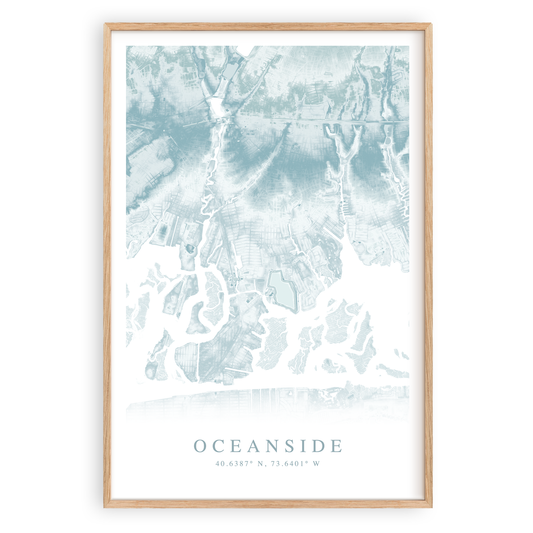 oceanside new york map print in wood frame