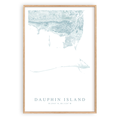 dauphin island map print in wood frame