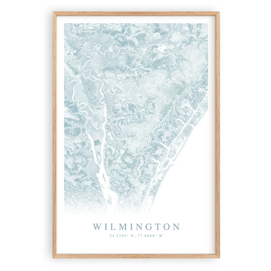 wilmington north carolina map print in wood frame