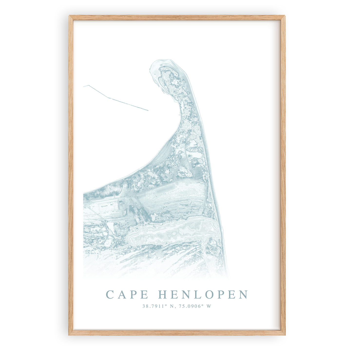 cape henlopen delaware map print in wood frame