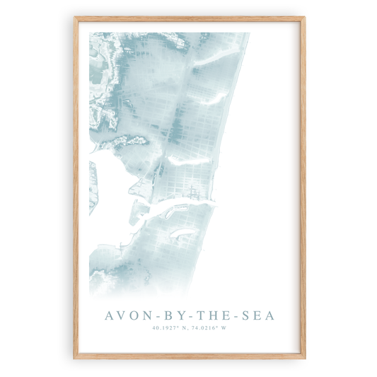 Avon-by-the-Sea new jersey map print in wood frame