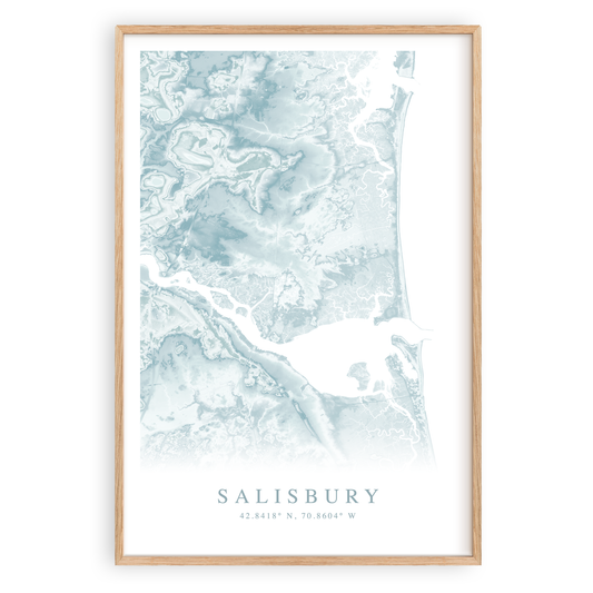 salisbury massachusetts map print in wood frame