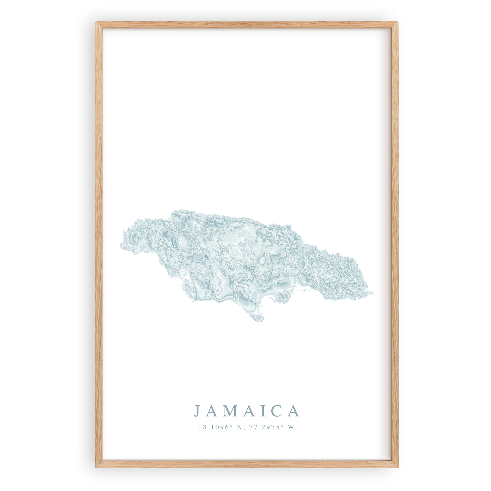 jamaica map print in wood frame