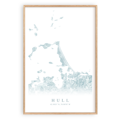 hull massachusetts map print in wood frame