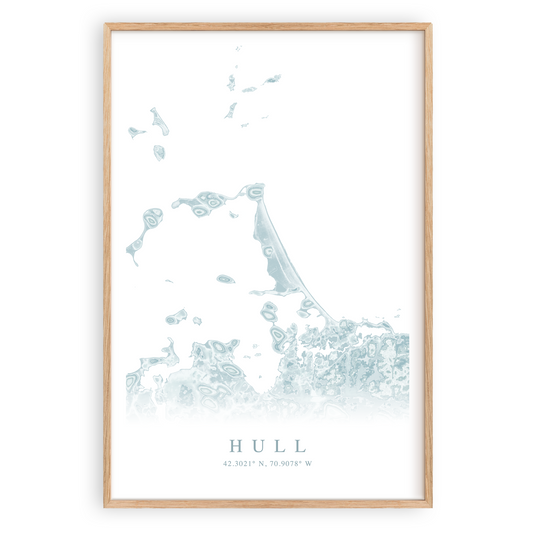 hull massachusetts map print in wood frame